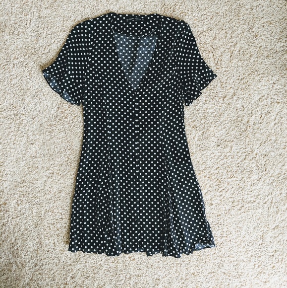 *sold*ZARA Black polka dot, button down mini dress - Picture 2 of 8